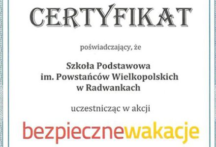 Certyfikat w akcji "Bezpieczne wakacje"